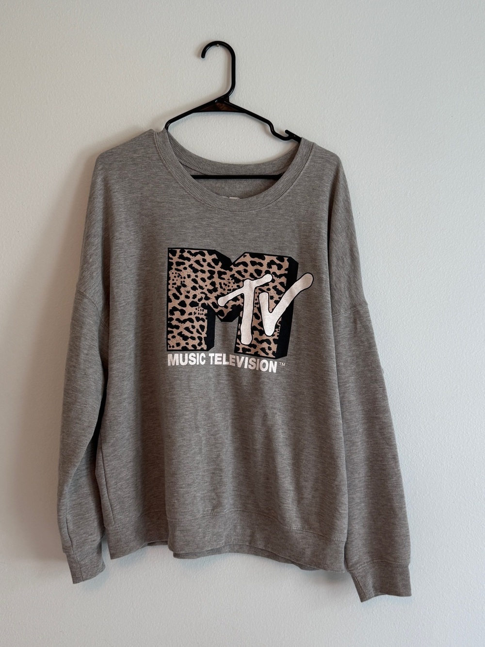 MTV Gray Crew Sweatshirt with Leopard Logo Accent